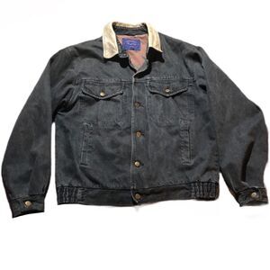 VINTAGE PACIFIC CLUB COTTON GENUINE LEATHER COLLAR BUTTON UP JACKET DUCK LINING